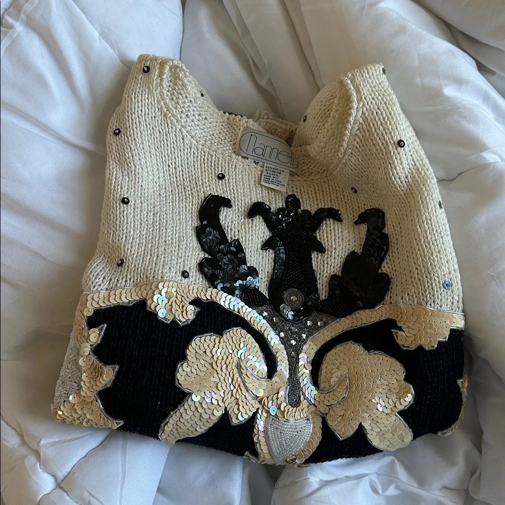 Vintage Nannell Black Cream Sweater Embellishments - Picture 6 of 11